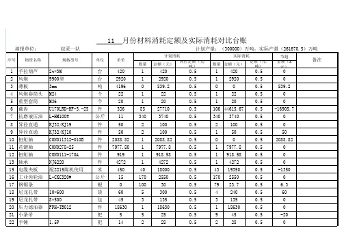 材料消耗定额及实际消耗对比台账