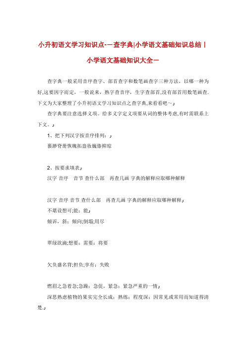 小升初语文学习知识点查字典小学语文基础知识总结