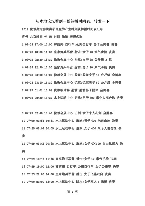 2019伦敦奥运会赛程表时间表word资料16页