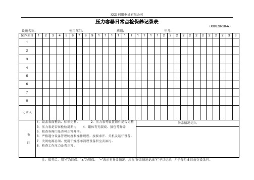 压力容器日常点检保养记录表