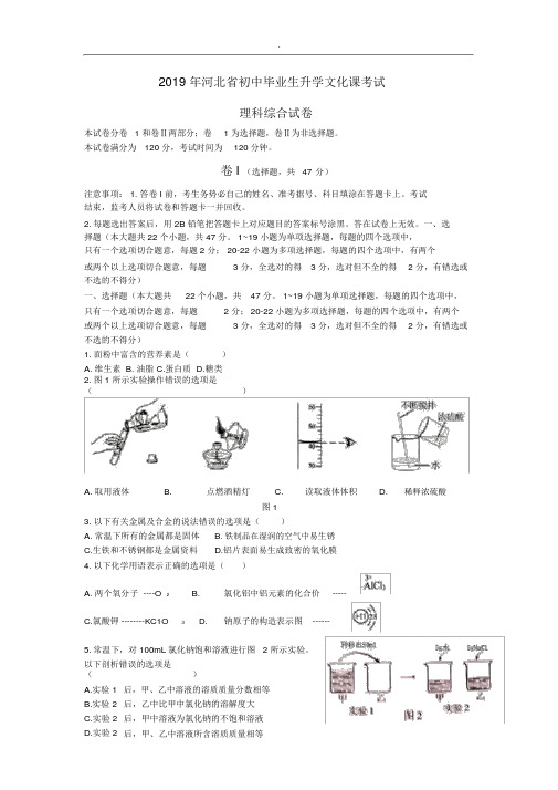 2019年河北省中考物理试题(Word版可编辑)