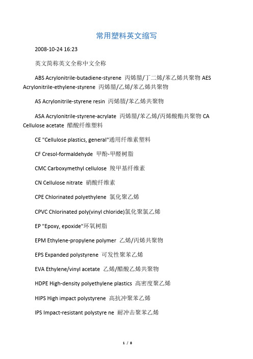 常用塑料和橡胶英文简写