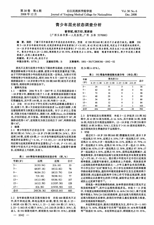 青少年屈光状态调查分析