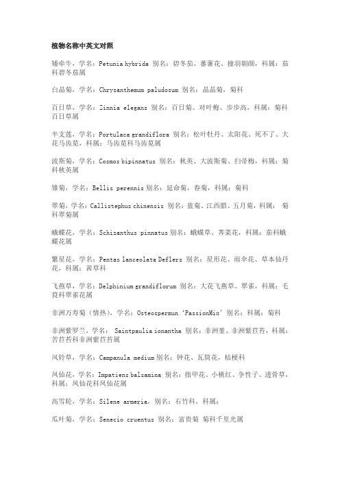 植物名称中英文对照