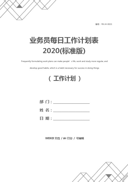 业务员每日工作计划表2020(标准版)