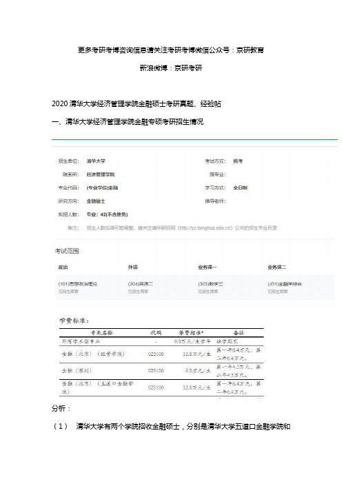 2020清华大学经济管理学院金融硕士考研真题参考书分数线