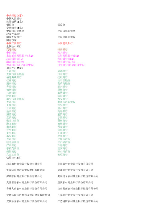 中国国内银行大全-清单汇总