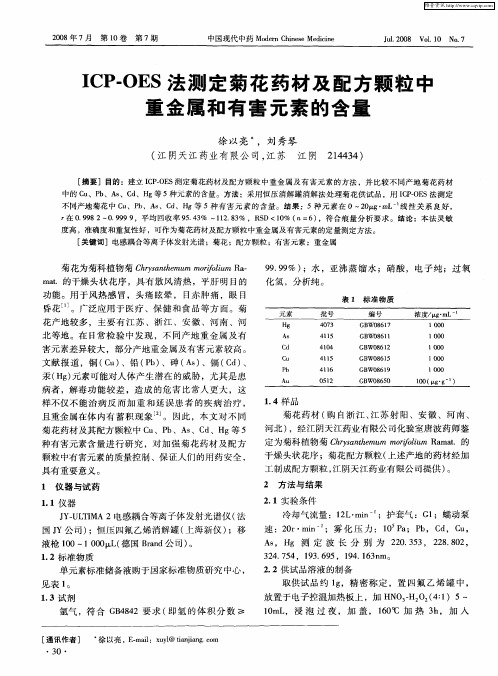 ICP-OES法测定菊花药材及配方颗粒中重金属和有害元素的含量