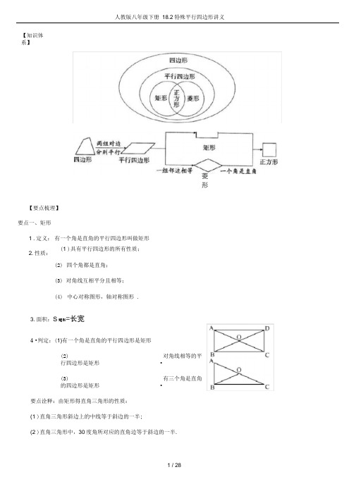 人教版八年级下册18.2特殊平行四边形讲义