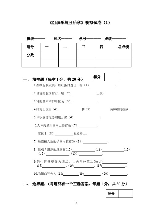 组胚模拟试卷及答案