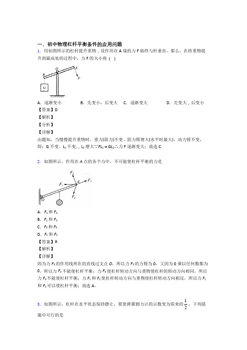 2020-2021备战中考物理 杠杆平衡 培优易错试卷练习(含答案)附答案解析