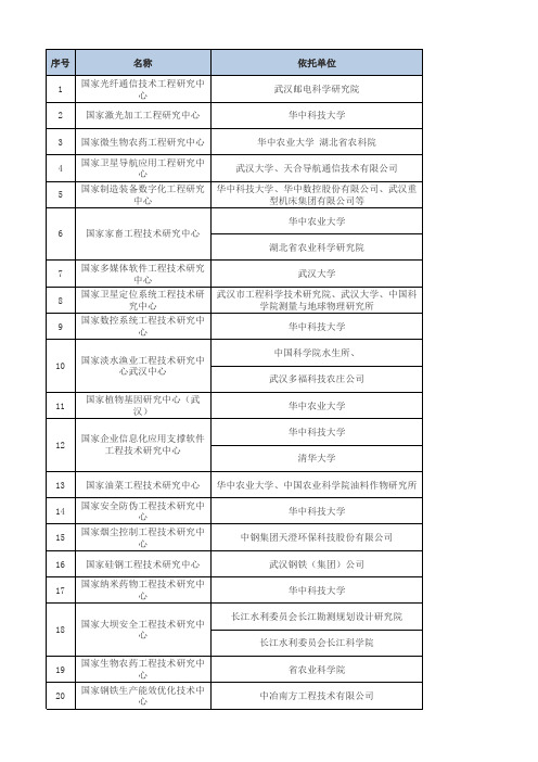 武汉市国家级工程(技术)研究中心名录