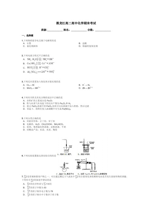 黑龙江高二高中化学期末考试带答案解析
