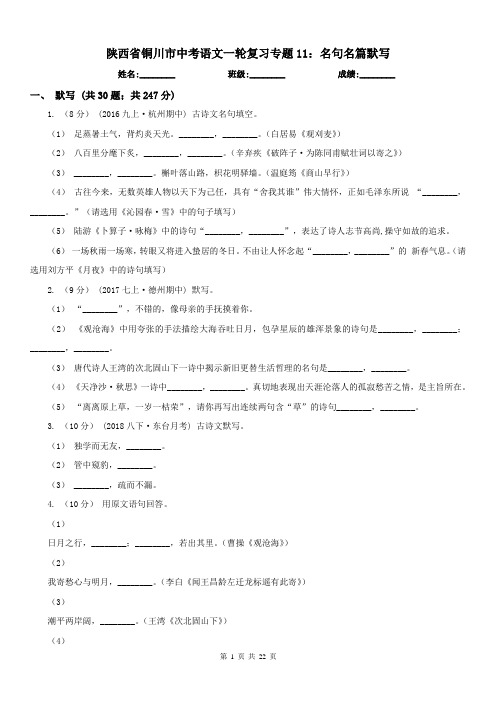 陕西省铜川市中考语文一轮复习专题11：名句名篇默写