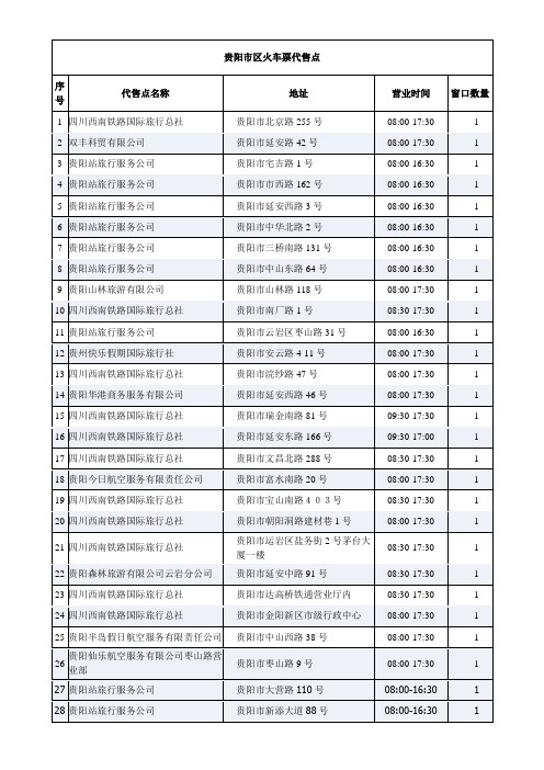 贵阳市区火车票代售点