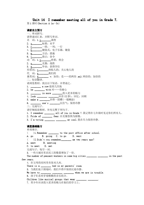 2014秋新目标九年级英语：Unit 14 I remember meeting all of you in Grade 7 能力提升(含答案)