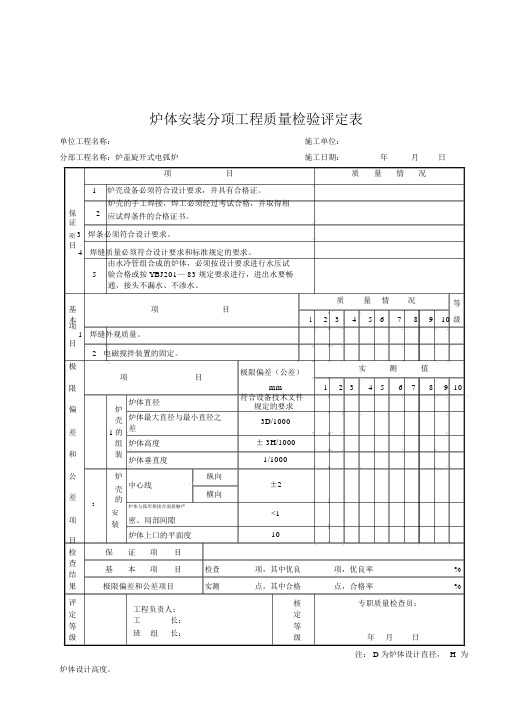 炉体安装分项安工程质量检验评定表