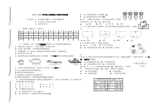 新人教版2013--2014九年级物理上学期期末考试试题