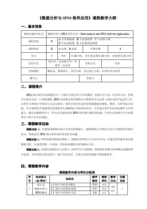 数据分析与SPSS软件应用-教学大纲