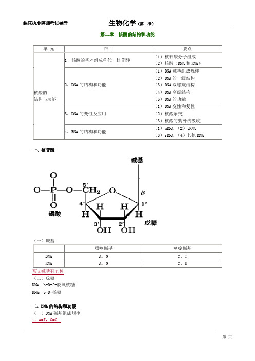 2018年临床执业医师考试辅导讲义《生物化学》第二章 核酸的结构和功能