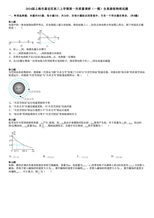 2024届上海市嘉定区高三上学期第一次质量调研(一模)全真演练物理试题