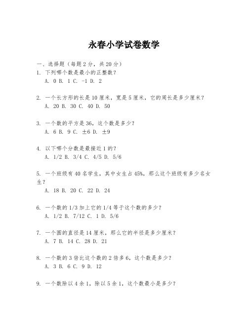 永春小学试卷数学