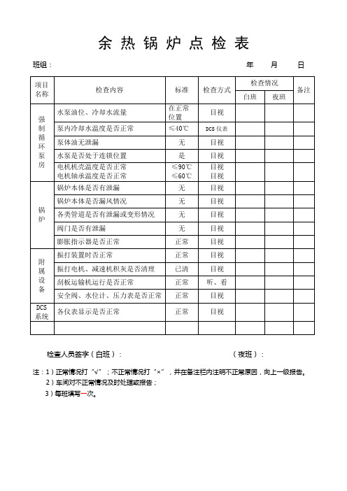 余热锅炉点检表