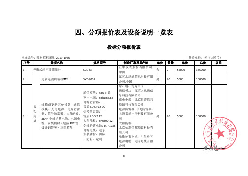 四、分项报价表及设备说明一览表