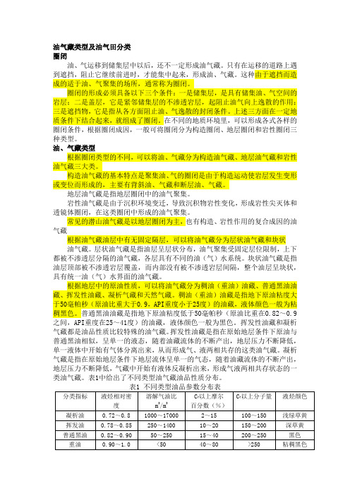 油气藏类型及油气田分类