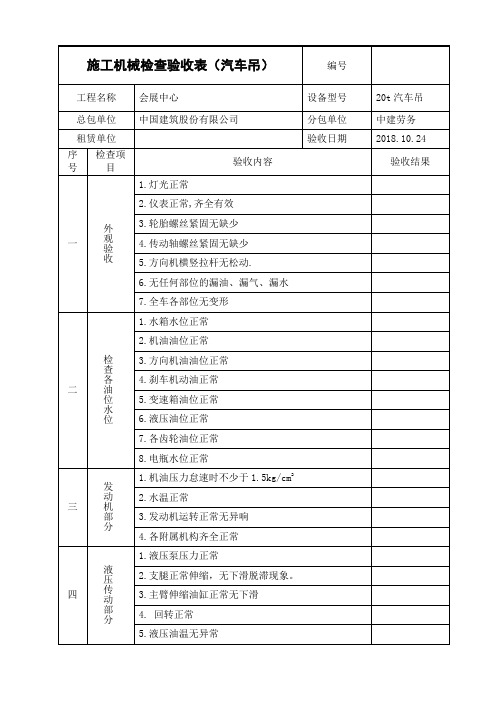 汽车吊进场验收表