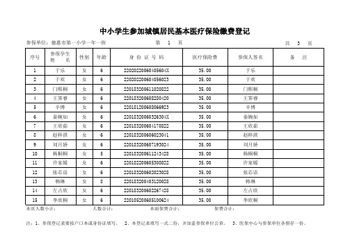 中小学生参加城镇居民基本医疗保险缴费登记