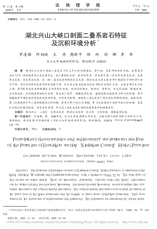 湖北兴山大峡口剖面二叠系岩石特征及沉积环境分析_罗进雄