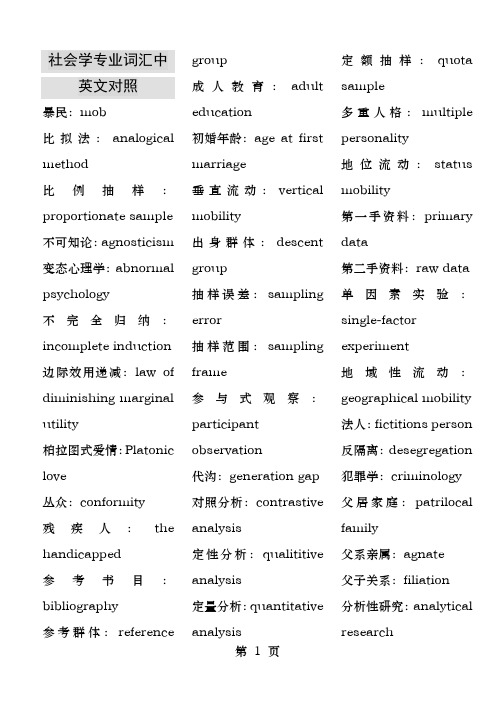 社会学专业词汇中英文对照小汇总