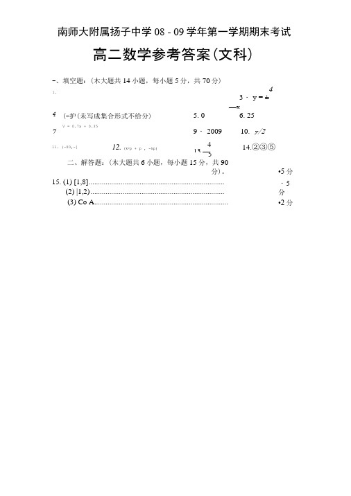 南师大附属扬子中学08 - 09学年第一学期期末考试.doc