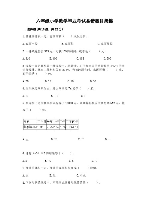 六年级小学数学毕业考试易错题目集锦精品【典型题】