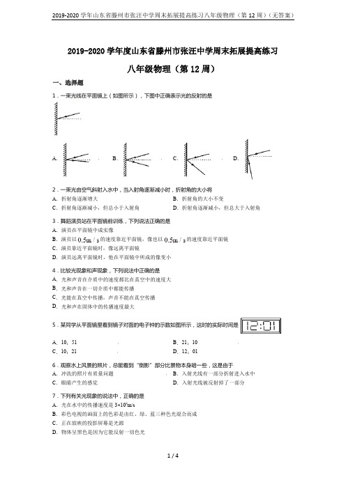 2019-2020学年山东省滕州市张汪中学周末拓展提高练习八年级物理(第12周)(无答案)