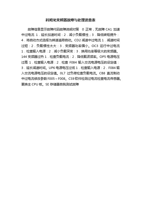 科姆龙变频器故障与处理速查表