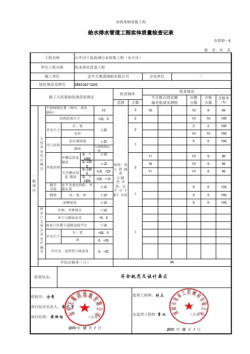 4、给水排水管道工程实体质量检查记录