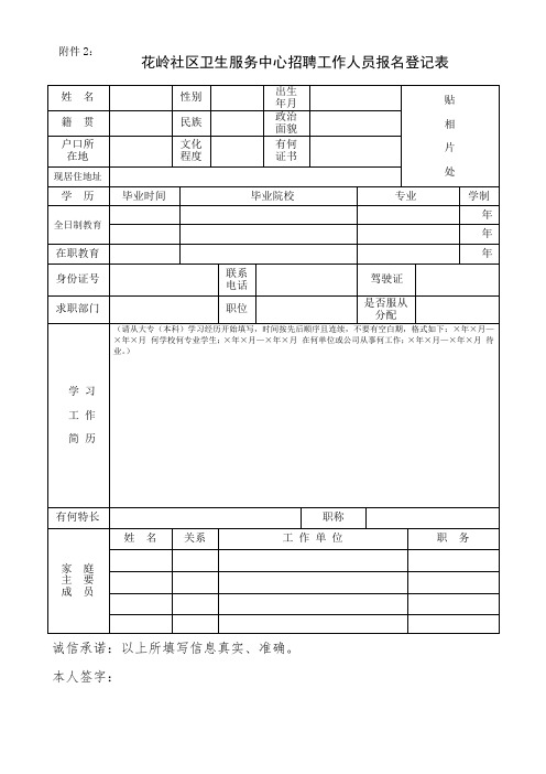 花岭社区卫生服务中心招聘工作人员报名登记表.doc