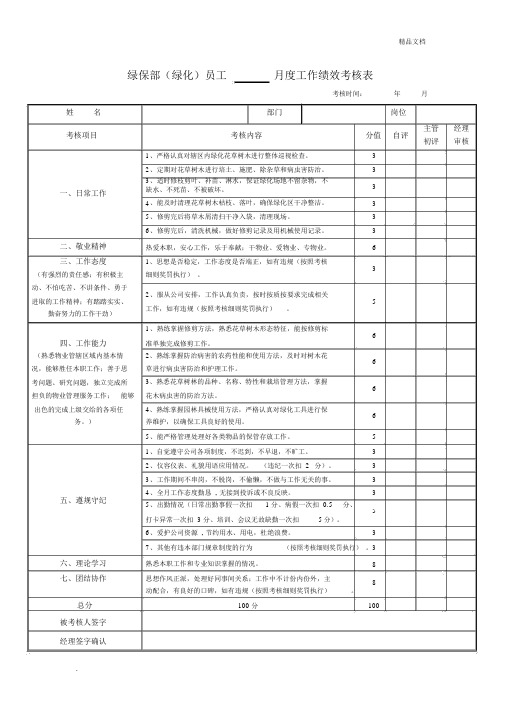 绿化员绩效考核表(升级版)