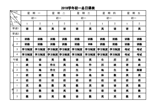 初中七年级课程表