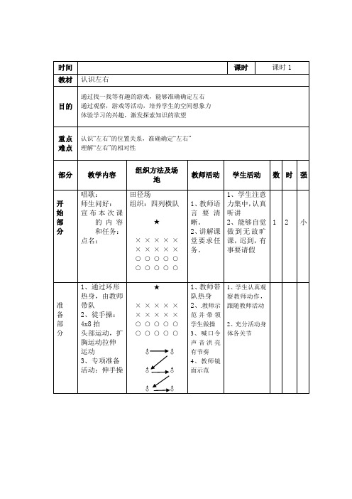 人教版体育一年级下册认识左右(教案)