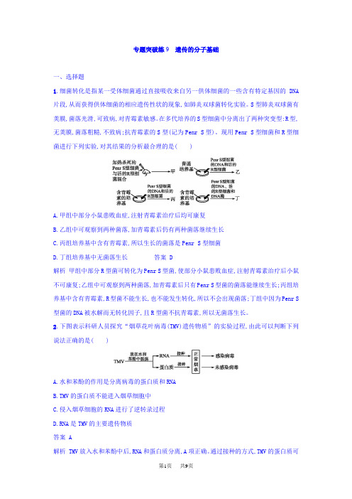 高考生物二轮复习专题突破训练9 遗传的分子基础 含答案