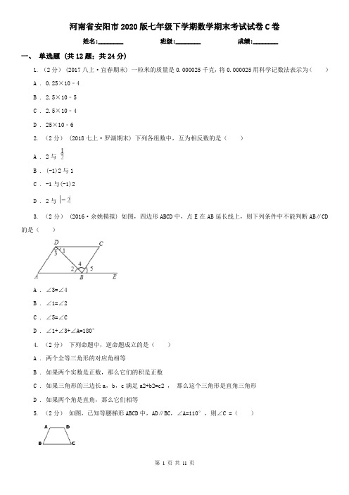 河南省安阳市2020版七年级下学期数学期末考试试卷C卷