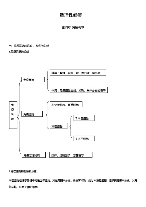 生物人教版选择性必修1第四章免疫调节知识汇总2023-2024学年高二上学期