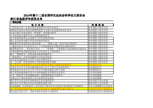 2014年第十二届全国学生运动会科学论文报告会浙江省选拔评审获奖名单