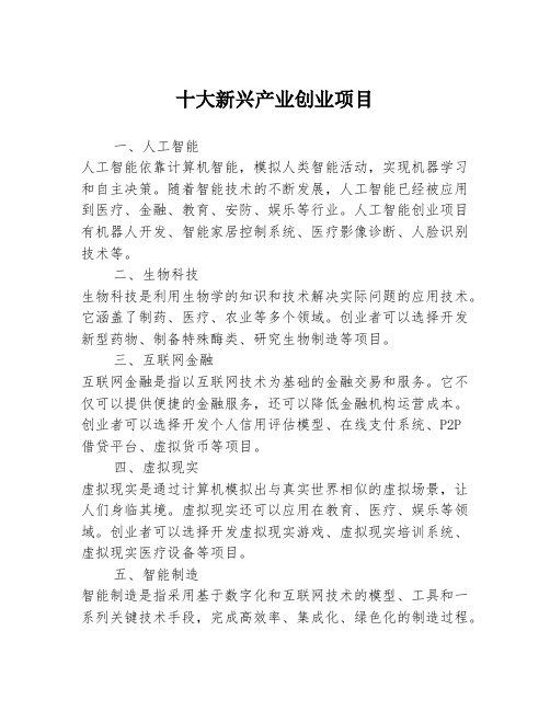 十大新兴产业创业项目3篇