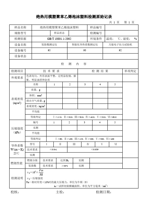 绝热用模塑聚苯乙烯泡沫塑料检测原始