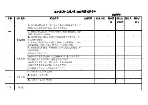 主通风机安全检查保养记台帐