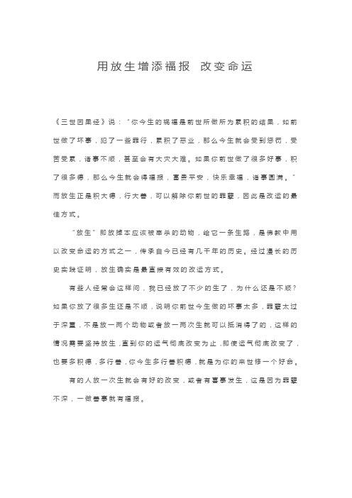 用放生增添福报 改变命运